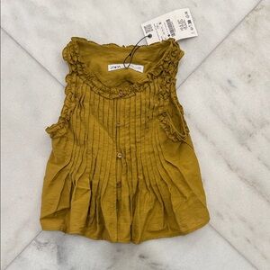 Zara Mustard Yellow Ruffle Button-Down Blouse